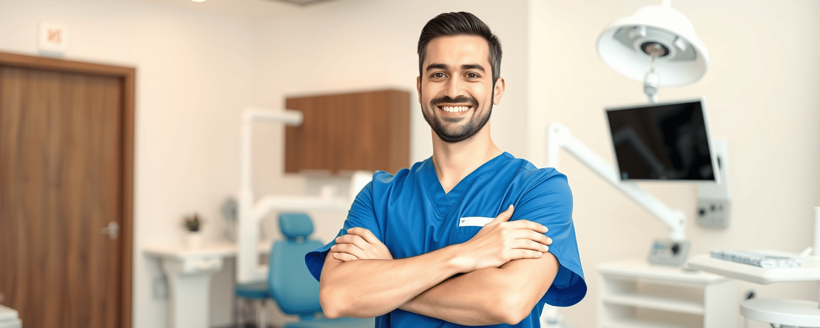 Smiling dentist with crossed arms